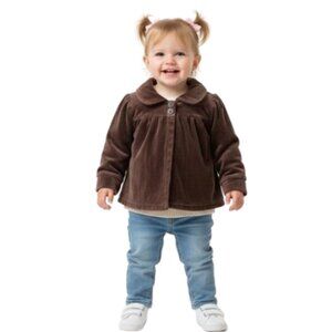 Kenneth Cole Girl's Velour Jacket Chocolate Brown Long Sleeve Two Buttons, sz 2T
